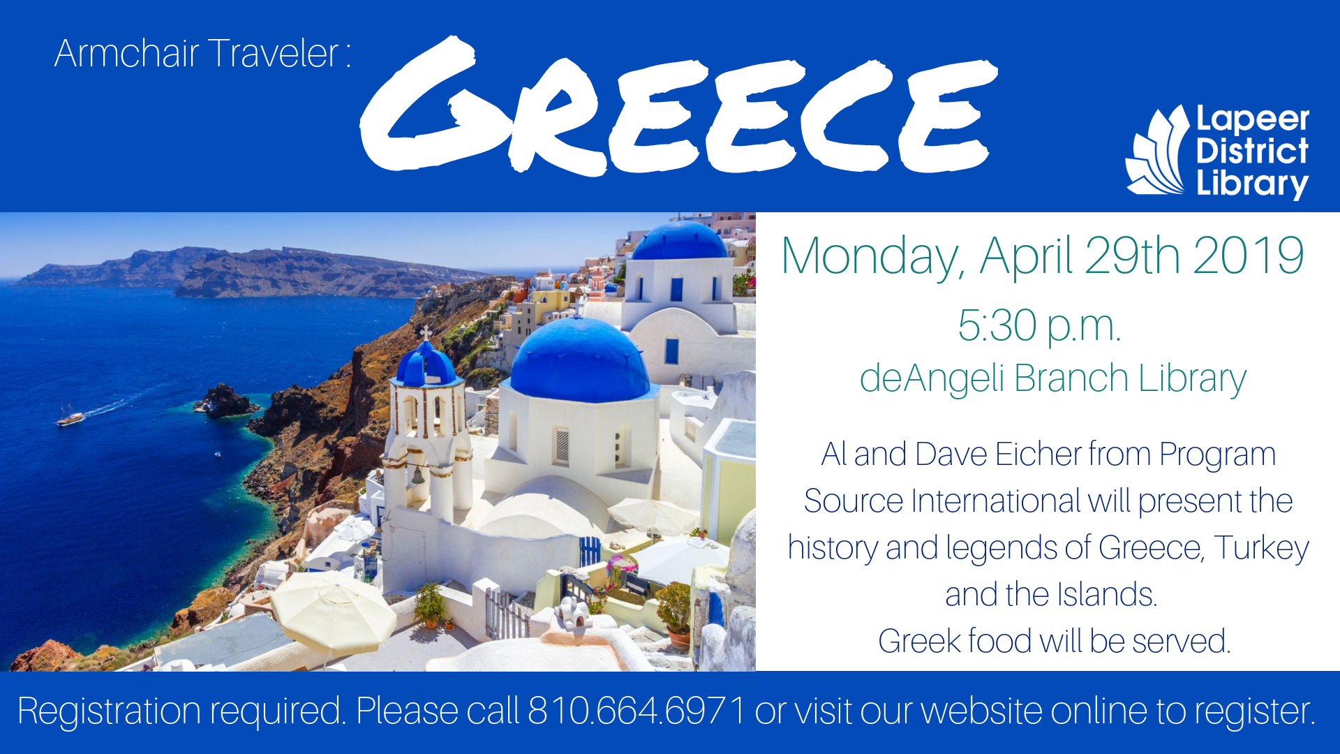 Armchair Traveler Greece Monday, April 29, 2019, 530 PM Lapeer